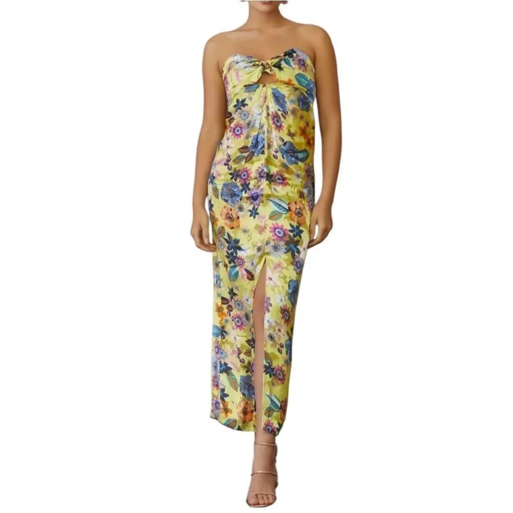 By Anthropologie Twist Front Multicolor Floral Strapless Midi Dress Small